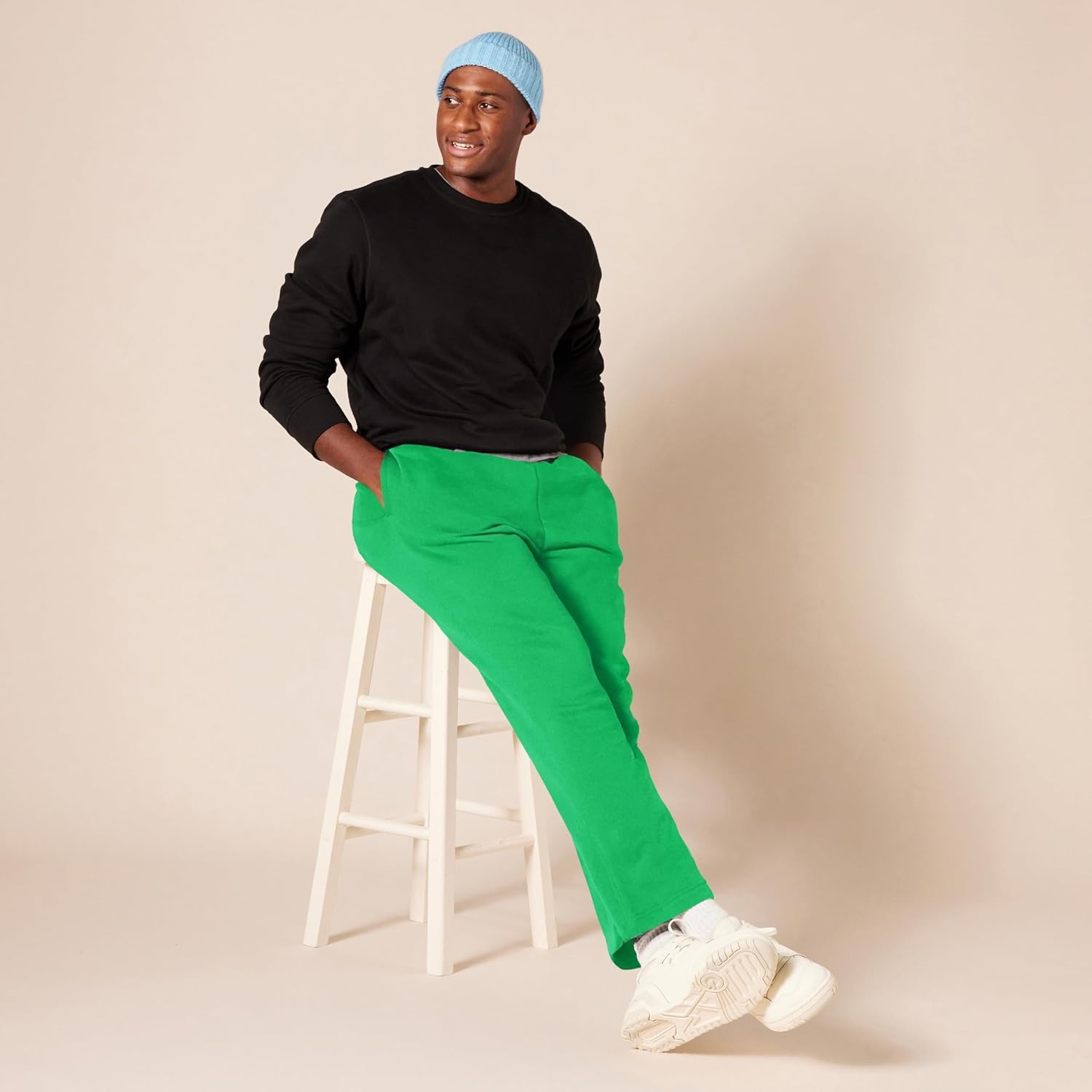 image:imageAmazon Essentials Mens Relaxed Straight Leg Fleece Open Bottom Sweatpant Available in Big amp TallGreen