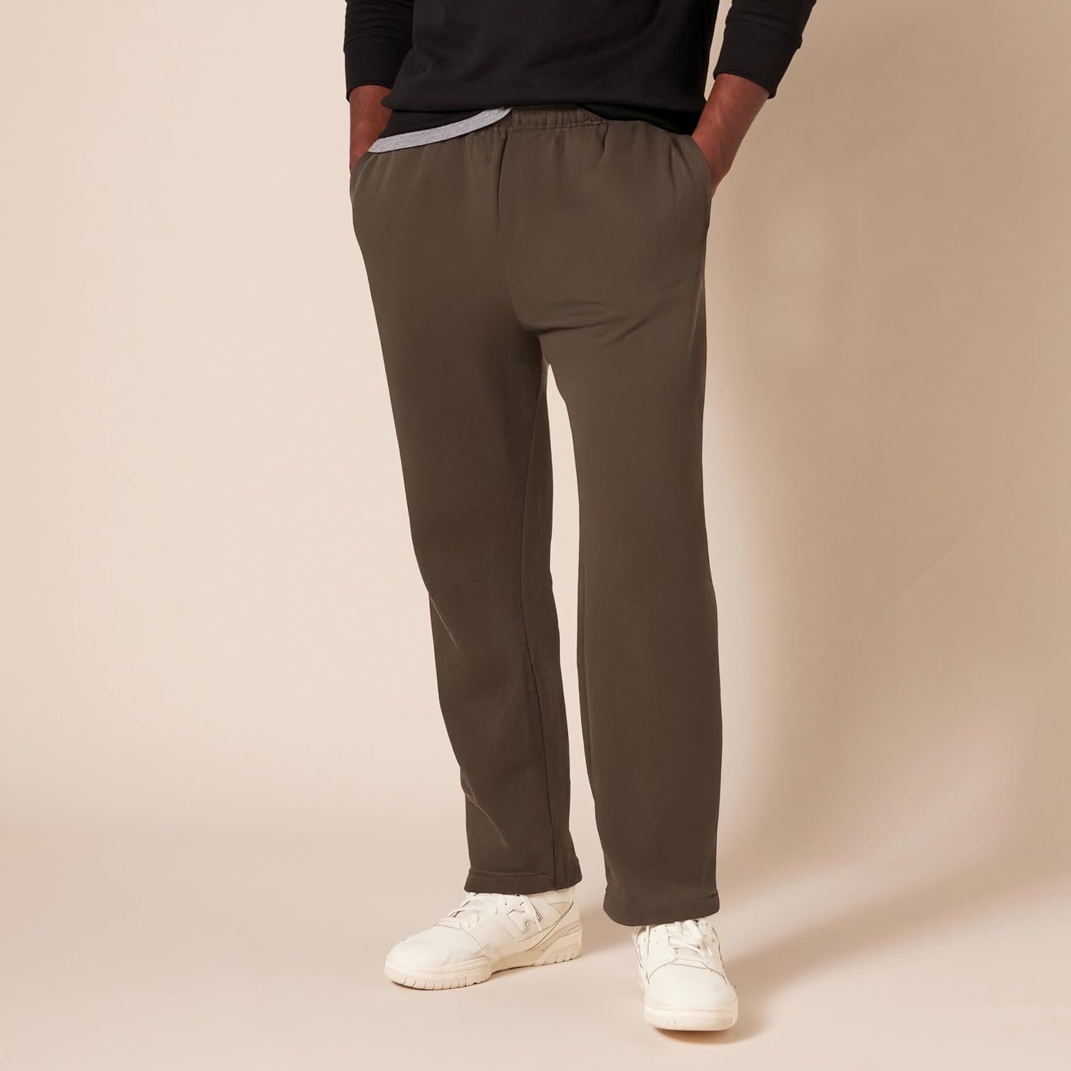 image:imageAmazon Essentials Mens Relaxed Straight Leg Fleece Open Bottom Sweatpant Available in Big amp TallMedium Brown