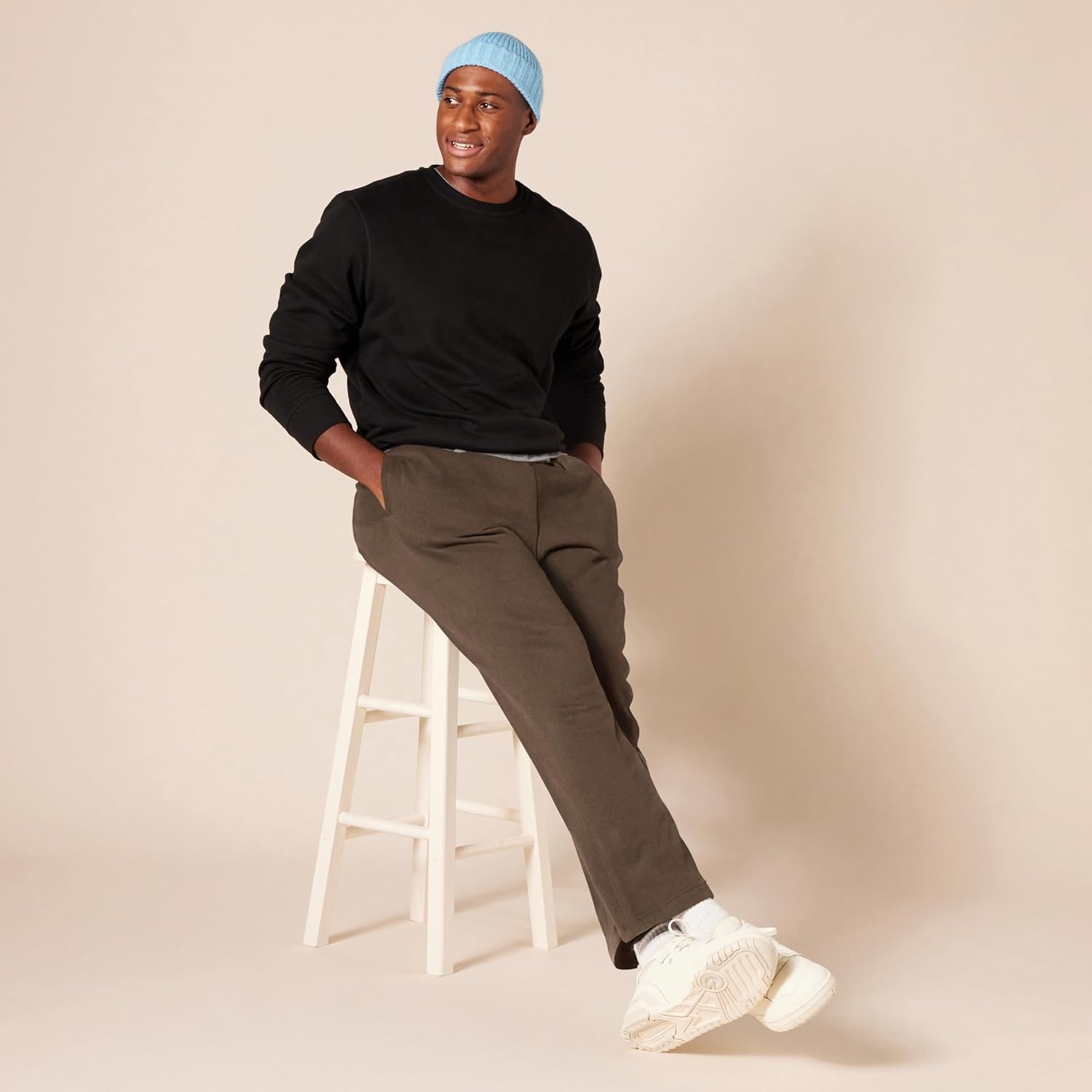 image:imageAmazon Essentials Mens Relaxed Straight Leg Fleece Open Bottom Sweatpant Available in Big amp TallMedium Brown