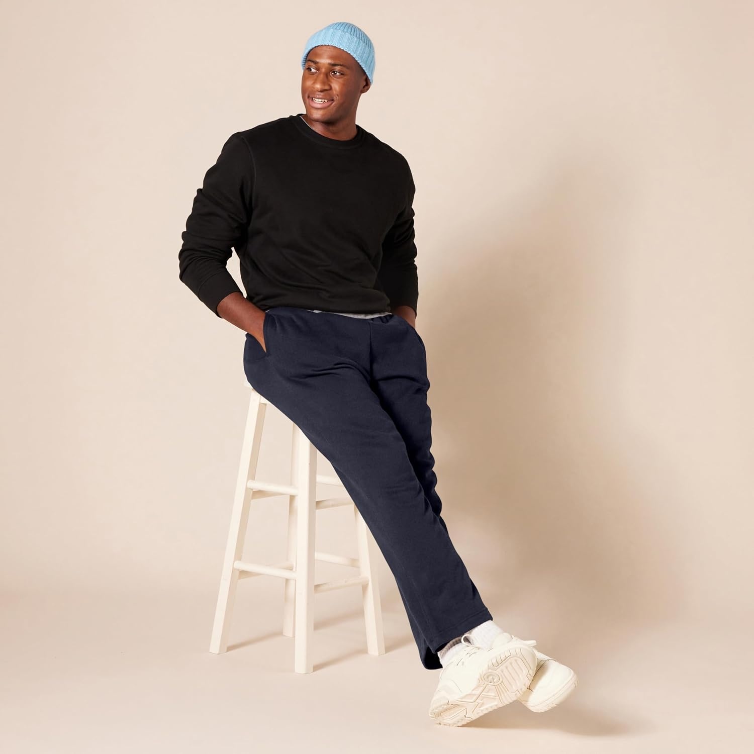 image:imageAmazon Essentials Mens Relaxed Straight Leg Fleece Open Bottom Sweatpant Available in Big amp TallNavy