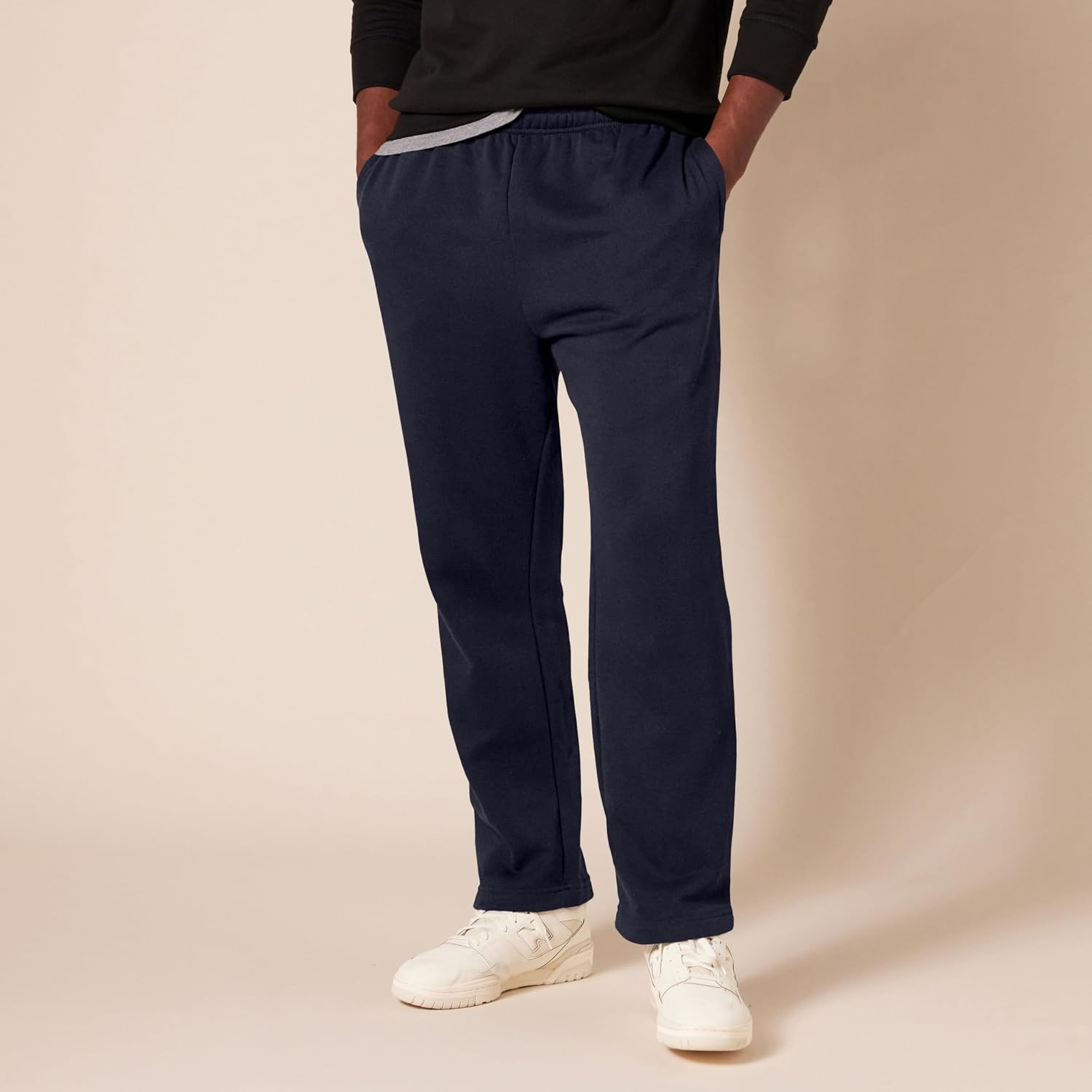 image:imageAmazon Essentials Mens Relaxed Straight Leg Fleece Open Bottom Sweatpant Available in Big amp TallNavy