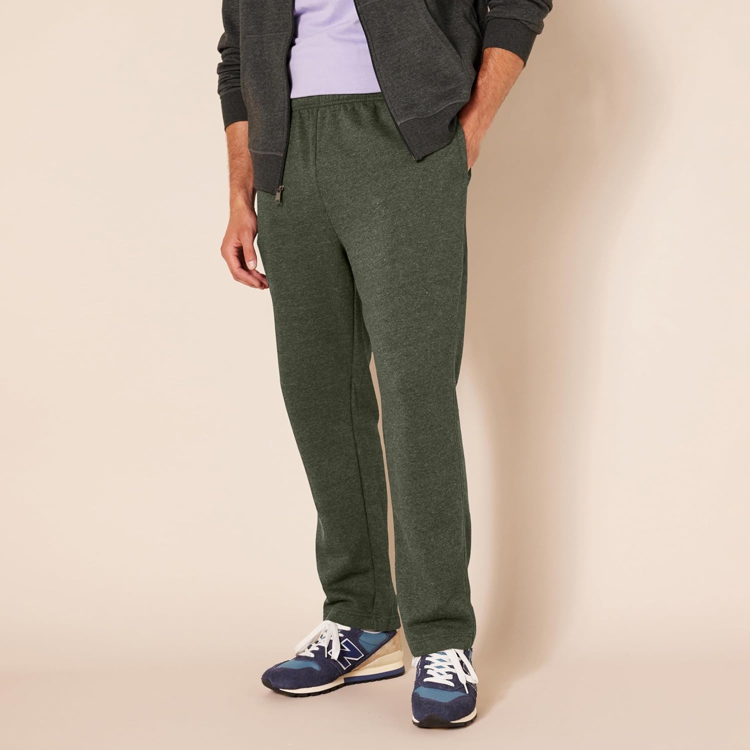 image:imageAmazon Essentials Mens Relaxed Straight Leg Fleece Open Bottom Sweatpant Available in Big amp TallOlive