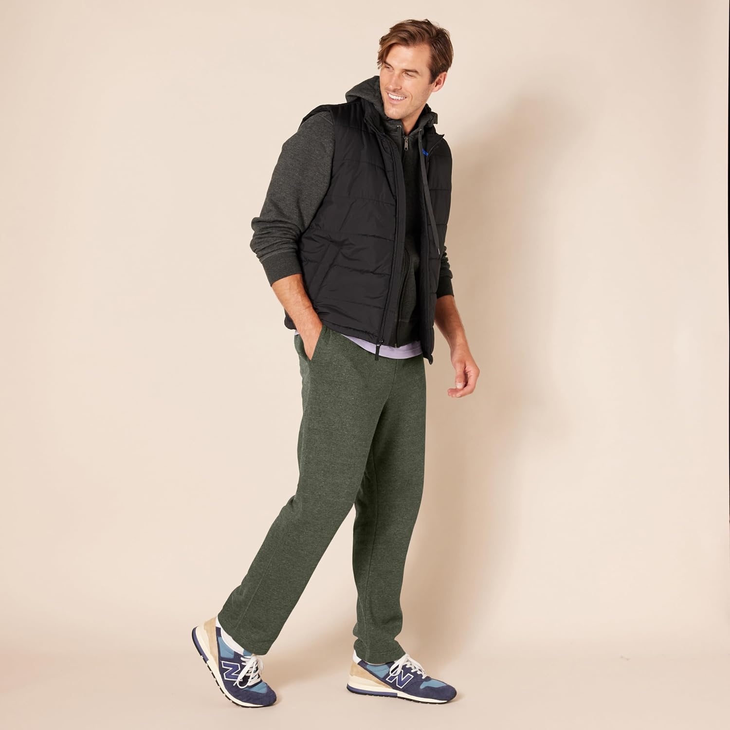 image:imageAmazon Essentials Mens Relaxed Straight Leg Fleece Open Bottom Sweatpant Available in Big amp TallOlive