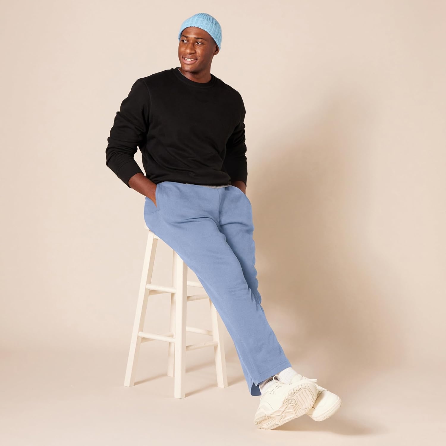 image:imageAmazon Essentials Mens Relaxed Straight Leg Fleece Open Bottom Sweatpant Available in Big amp TallSlate Blue