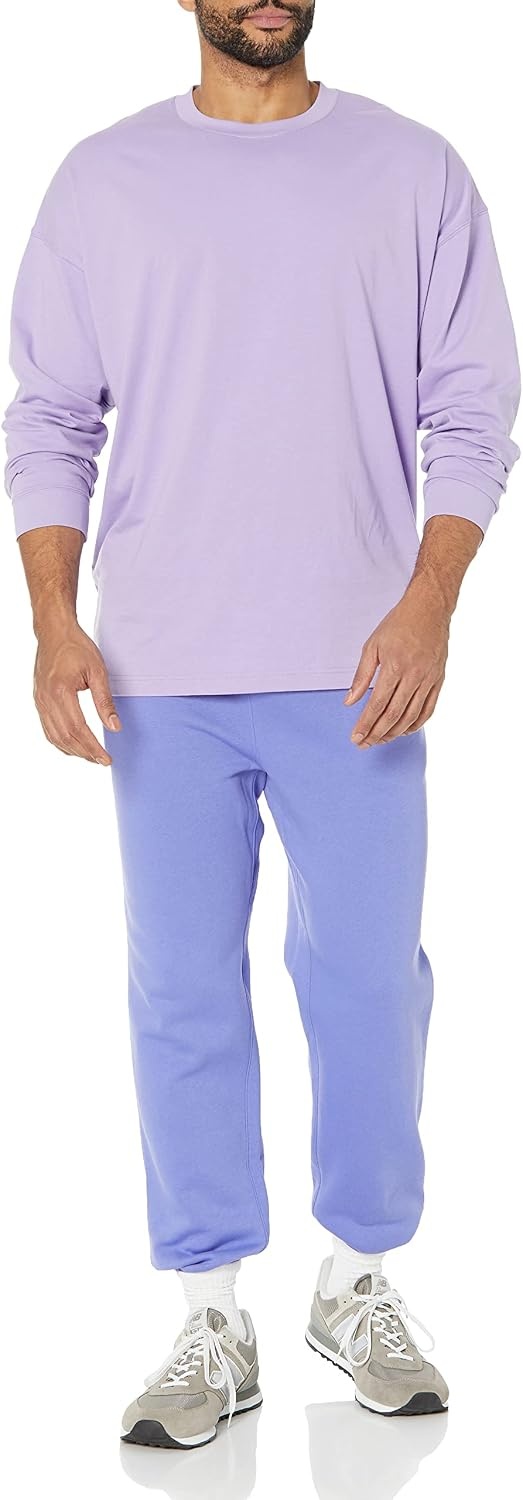 image:imageAmazon Essentials Mens RelaxedFit Sweatpants with Drawstring Waist ClosedBottomPurple Blue