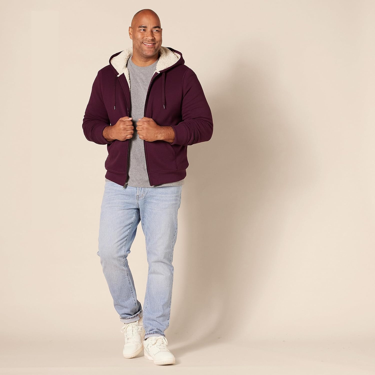 image:imageAmazon Essentials Mens SherpaLined FullZip Fleece Hoodie SweatshirtBurgundy