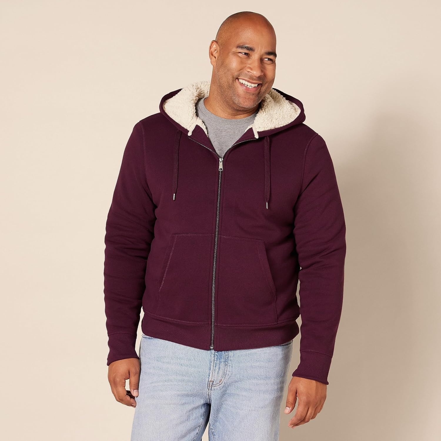 image:imageAmazon Essentials Mens SherpaLined FullZip Fleece Hoodie SweatshirtBurgundy