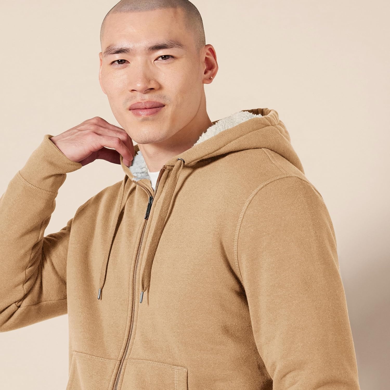 image:imageAmazon Essentials Mens SherpaLined FullZip Fleece Hoodie SweatshirtCamel Heather