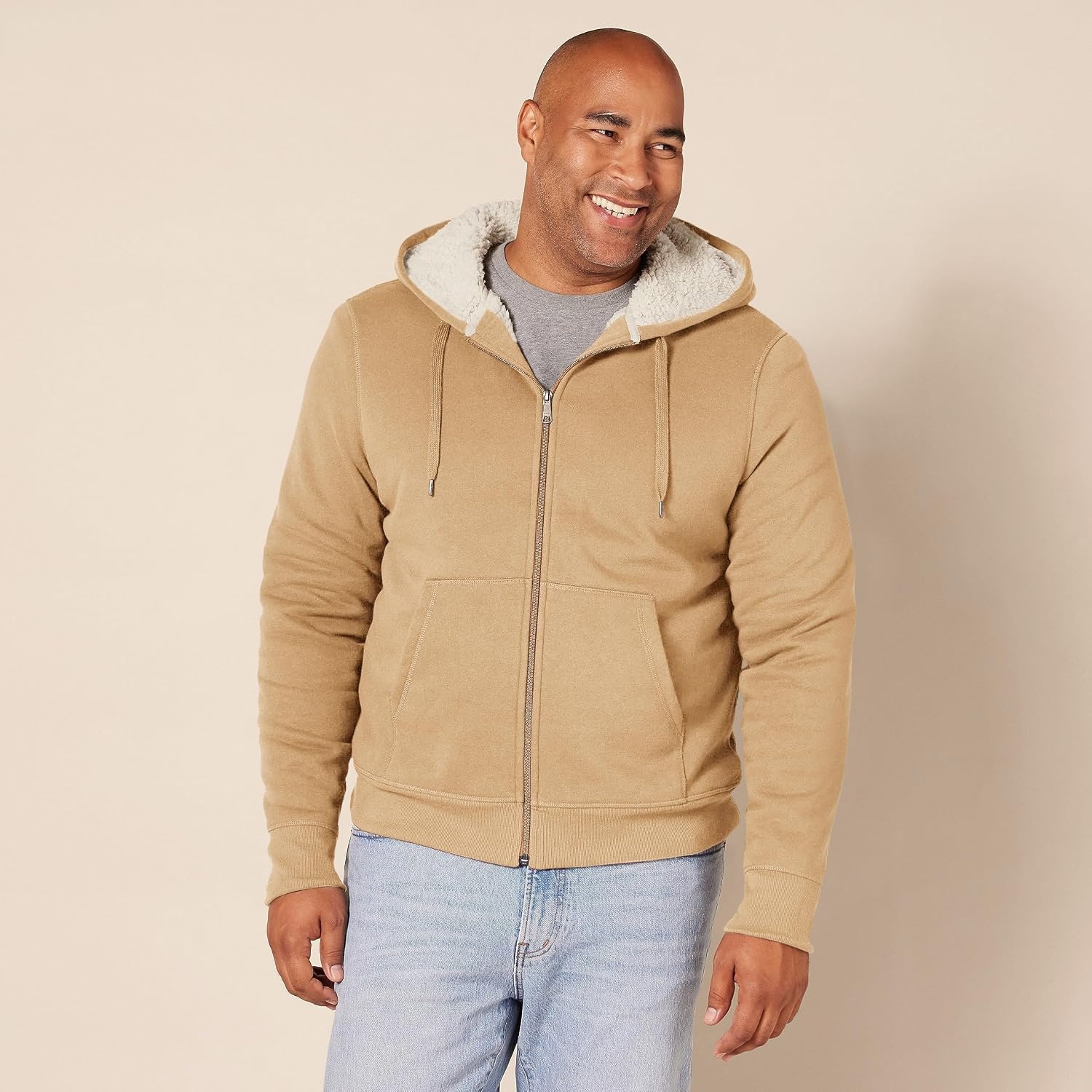 image:imageAmazon Essentials Mens SherpaLined FullZip Fleece Hoodie SweatshirtCamel Heather