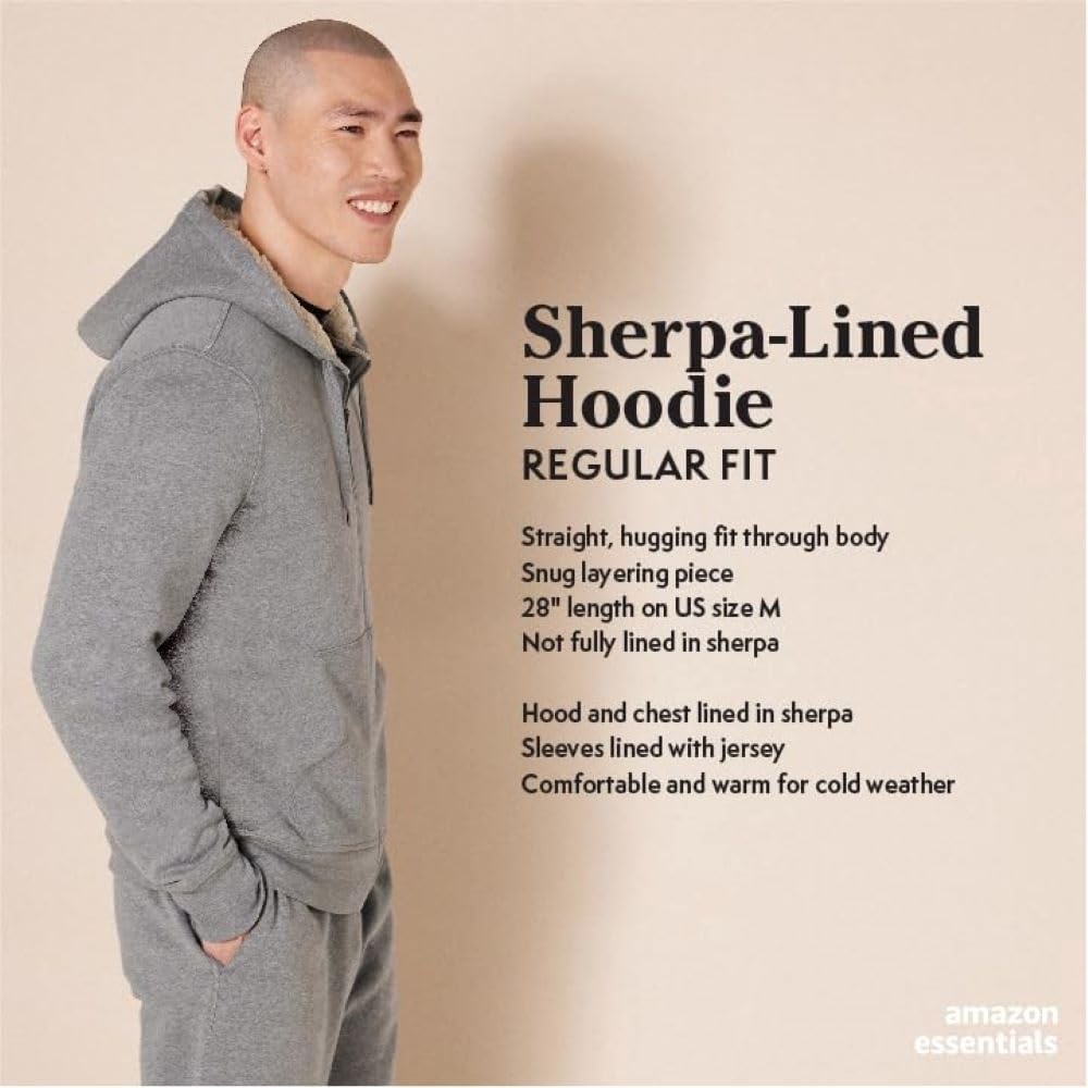 image:imageAmazon Essentials Mens SherpaLined FullZip Fleece Hoodie SweatshirtDark Brown