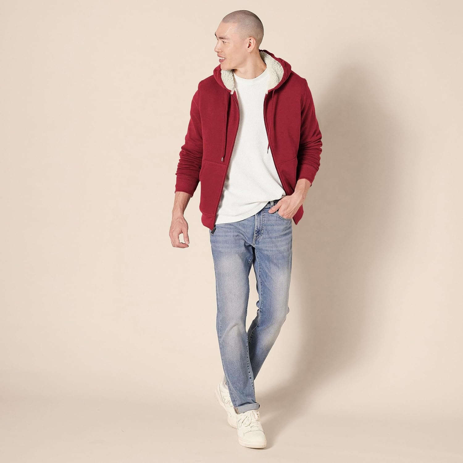 image:imageAmazon Essentials Mens SherpaLined FullZip Fleece Hoodie SweatshirtRed