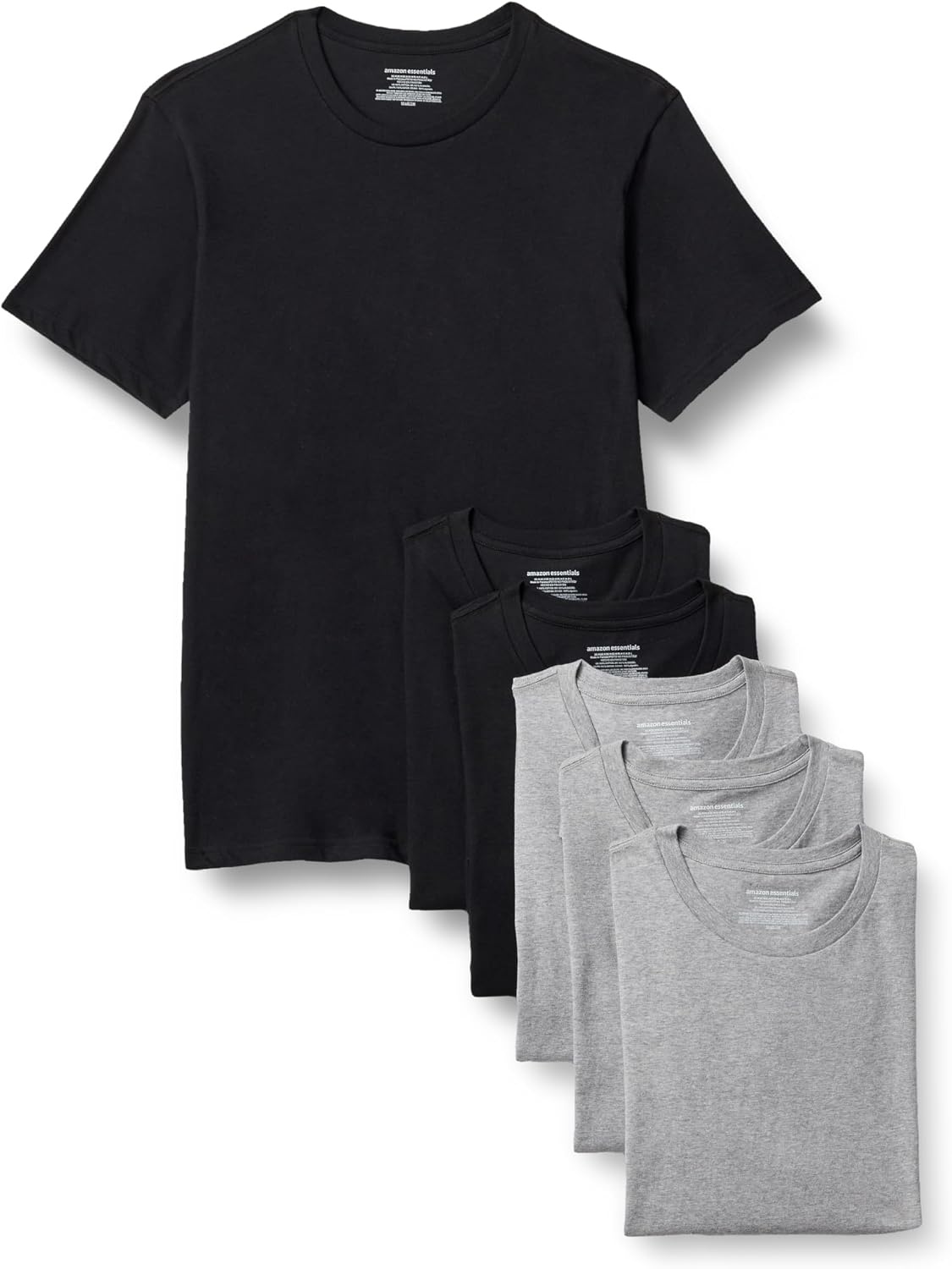 image:imageAmazon Essentials Mens Slim Fit Crewneck Undershirts Pack of 6BlackGrey Heather