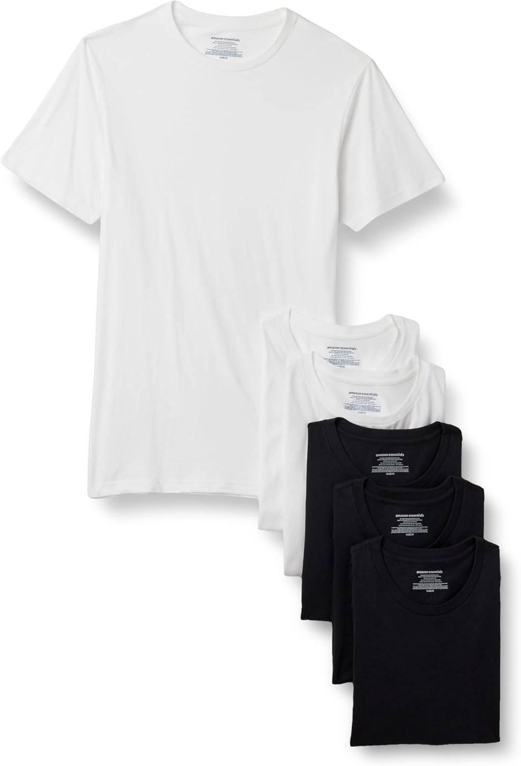image:imageAmazon Essentials Mens Slim Fit Crewneck Undershirts Pack of 6BlackWhite