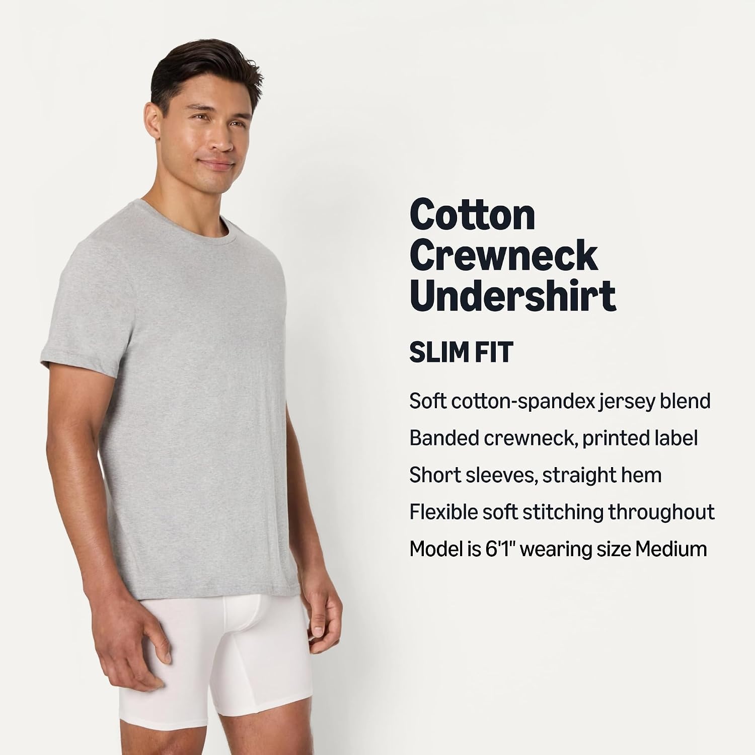 image:imageAmazon Essentials Mens Slim Fit Crewneck Undershirts Pack of 6Medium Grey HeatherWhite