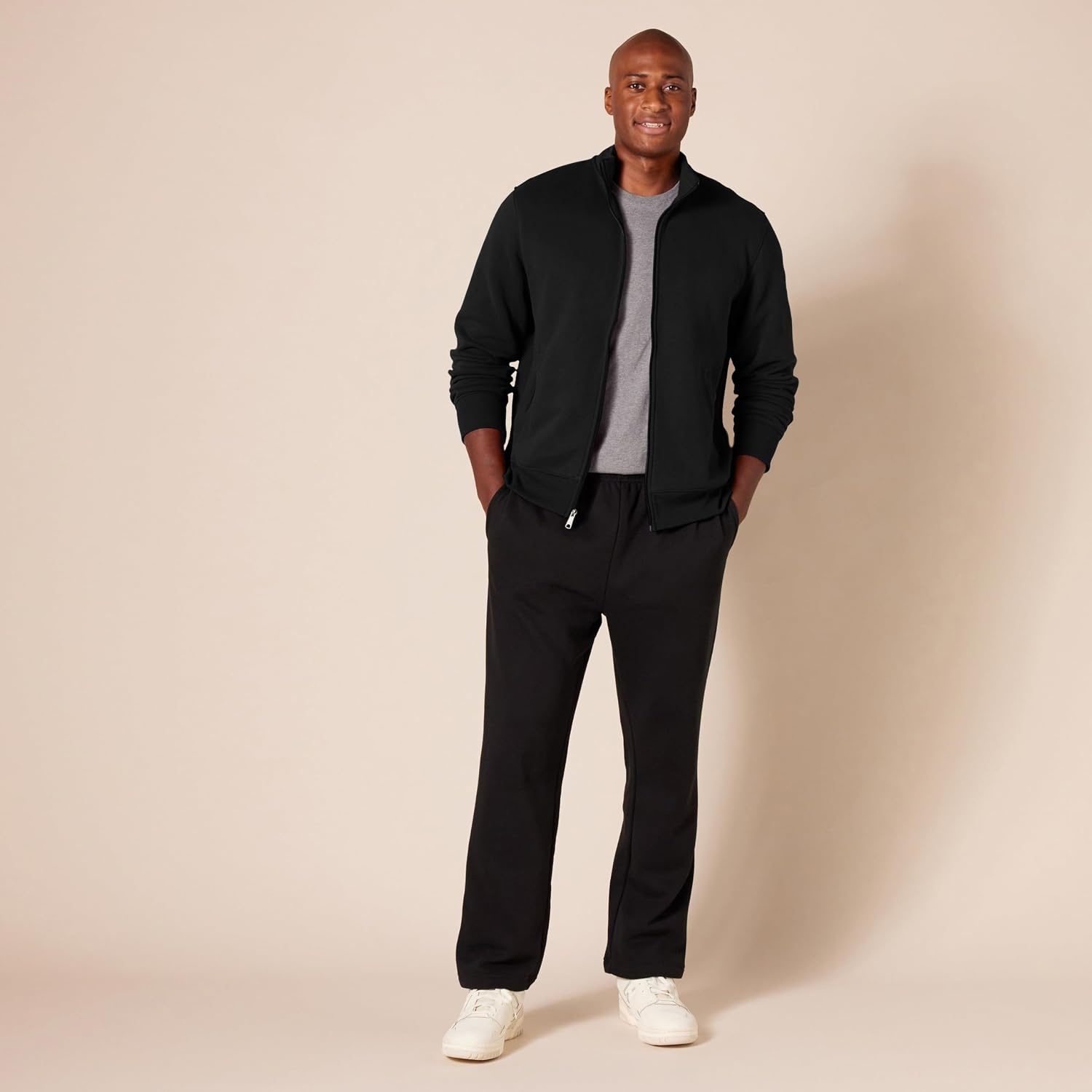 image:imageAmazon Essentials Mens Standard FullZip Fleece Mock Neck Midweight Sweatshirt with PocketsBlack
