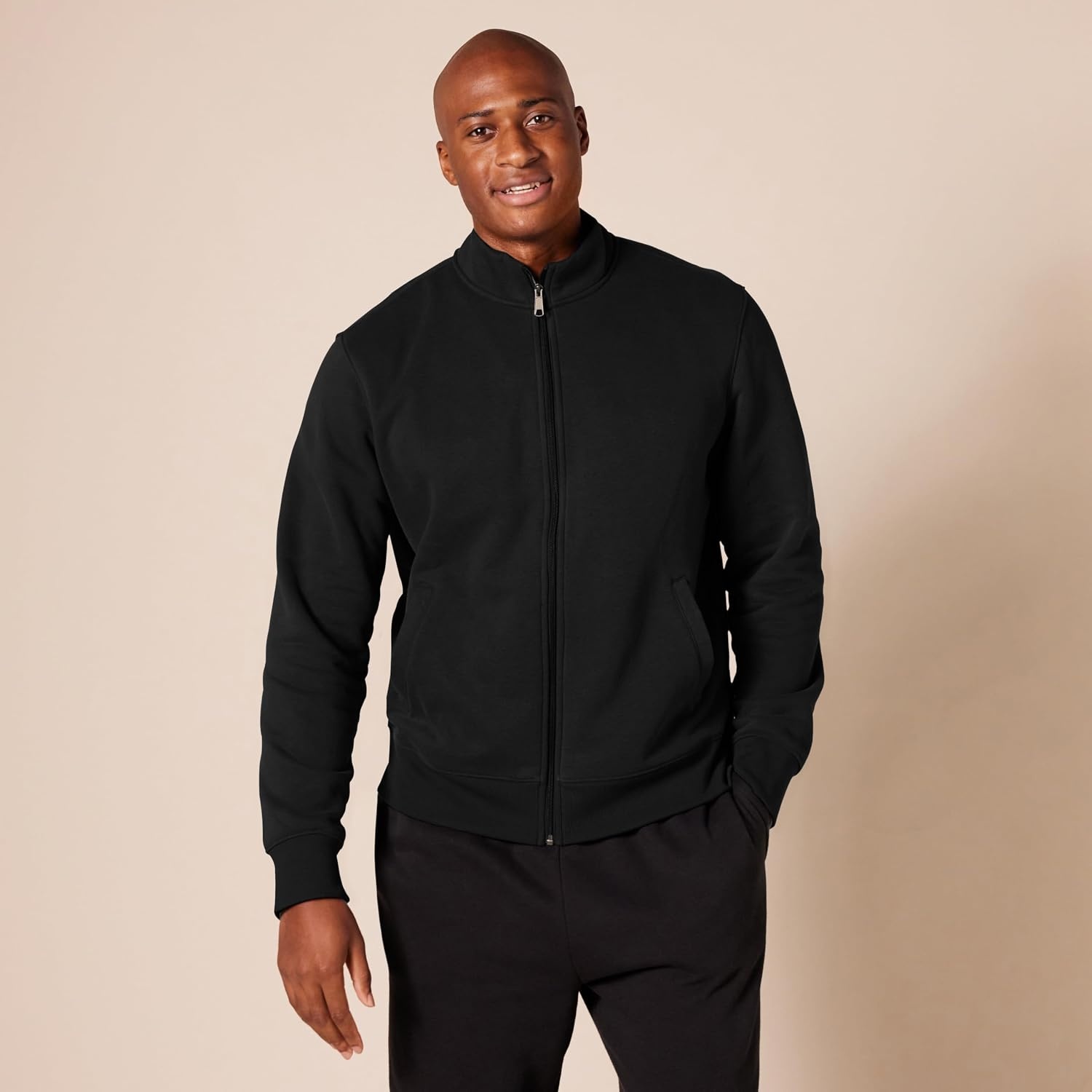 image:imageAmazon Essentials Mens Standard FullZip Fleece Mock Neck Midweight Sweatshirt with PocketsBlack