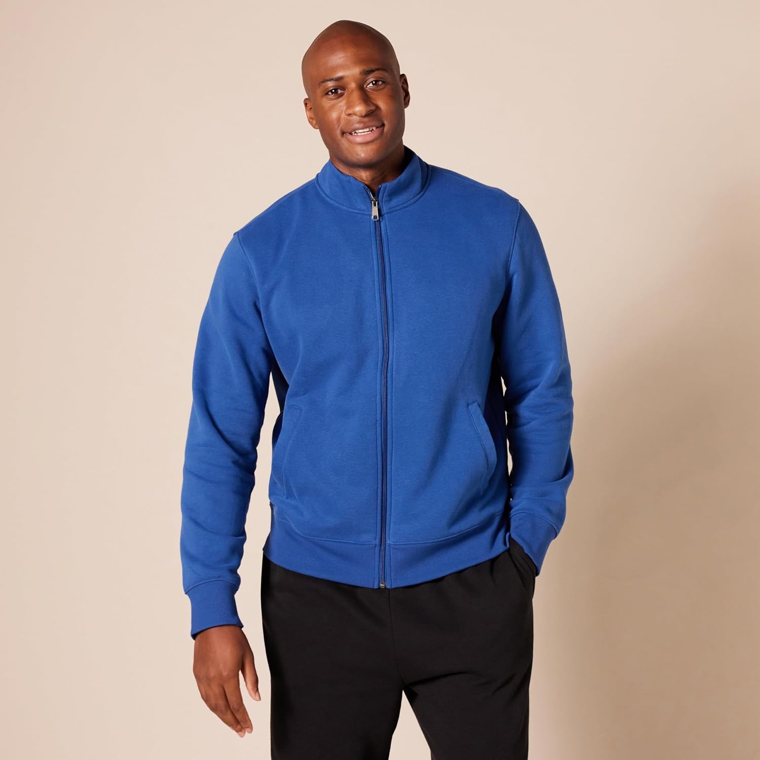 image:imageAmazon Essentials Mens Standard FullZip Fleece Mock Neck Midweight Sweatshirt with PocketsBlue