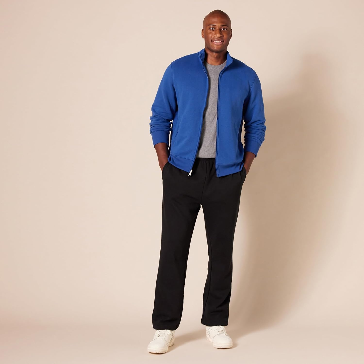image:imageAmazon Essentials Mens Standard FullZip Fleece Mock Neck Midweight Sweatshirt with PocketsBlue