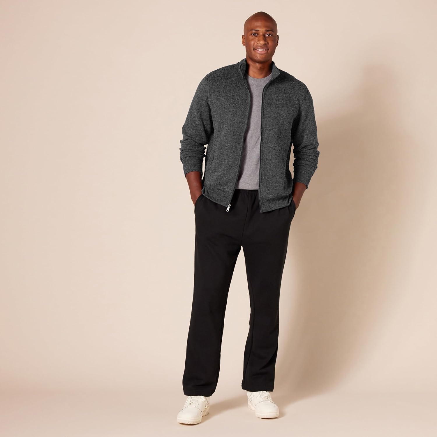 image:imageAmazon Essentials Mens Standard FullZip Fleece Mock Neck Midweight Sweatshirt with PocketsCharcoal Heather