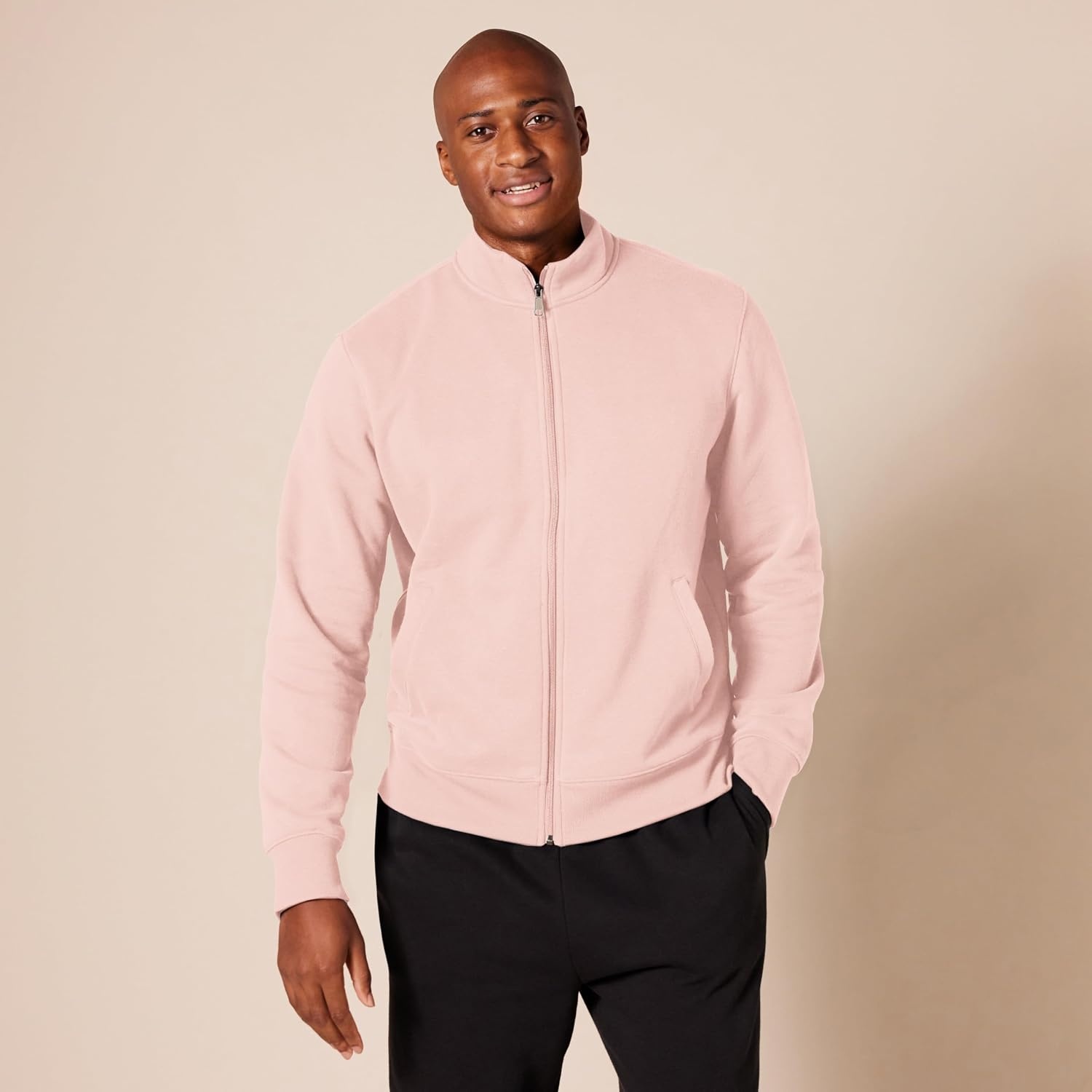 image:imageAmazon Essentials Mens Standard FullZip Fleece Mock Neck Midweight Sweatshirt with PocketsPink