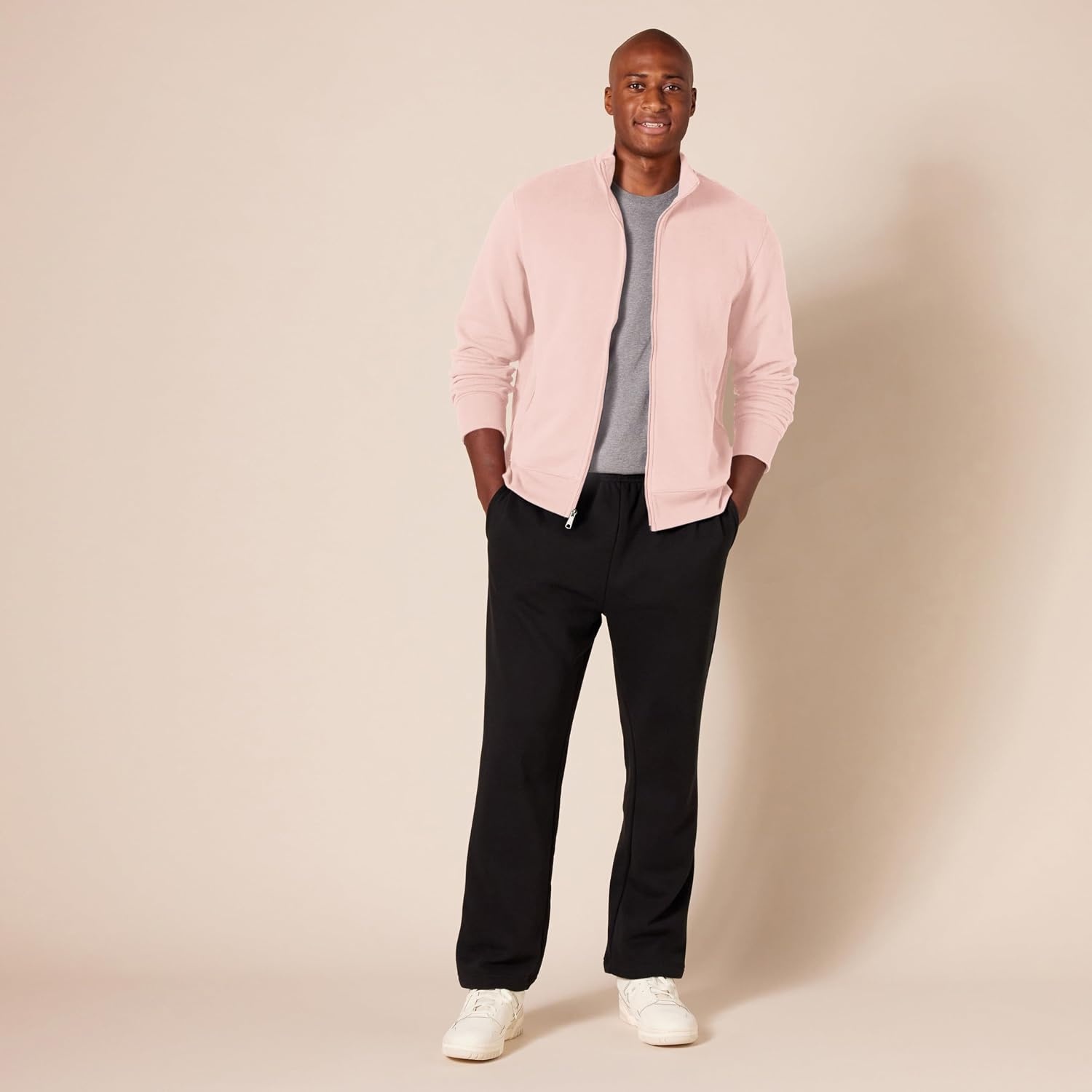 image:imageAmazon Essentials Mens Standard FullZip Fleece Mock Neck Midweight Sweatshirt with PocketsPink