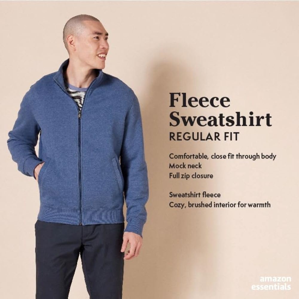 image:imageAmazon Essentials Mens Standard FullZip Fleece Mock Neck Midweight Sweatshirt with PocketsRed