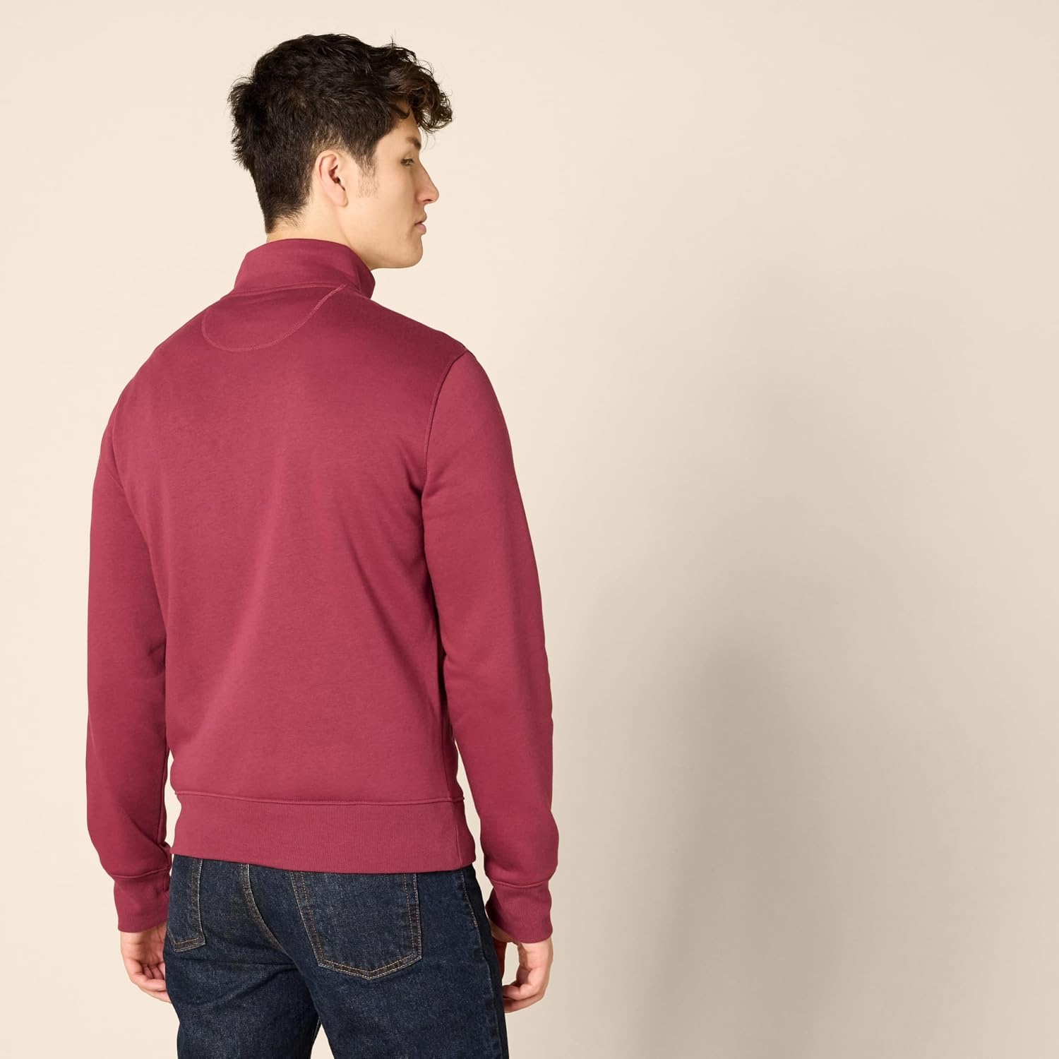 image:imageAmazon Essentials Mens Standard FullZip Fleece Mock Neck Midweight Sweatshirt with PocketsRed