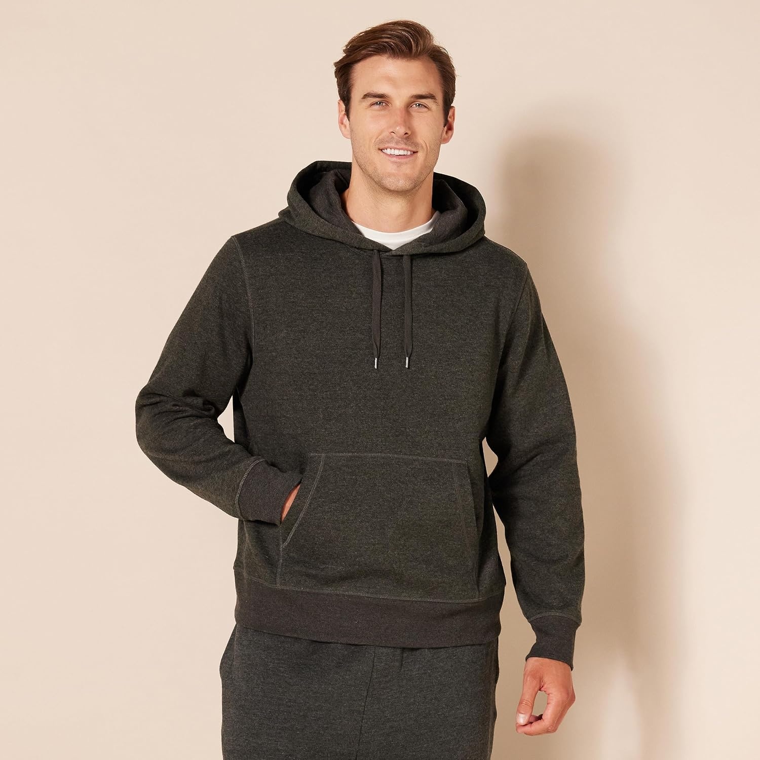image:imageAmazon Essentials mens Fleece Pullover Hooded SweatshirtCharcoal Heather