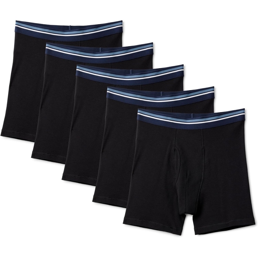 image:imageAmazon Essentials Mens Breathable Cotton Boxer Briefs TagFree Pack of 5Black