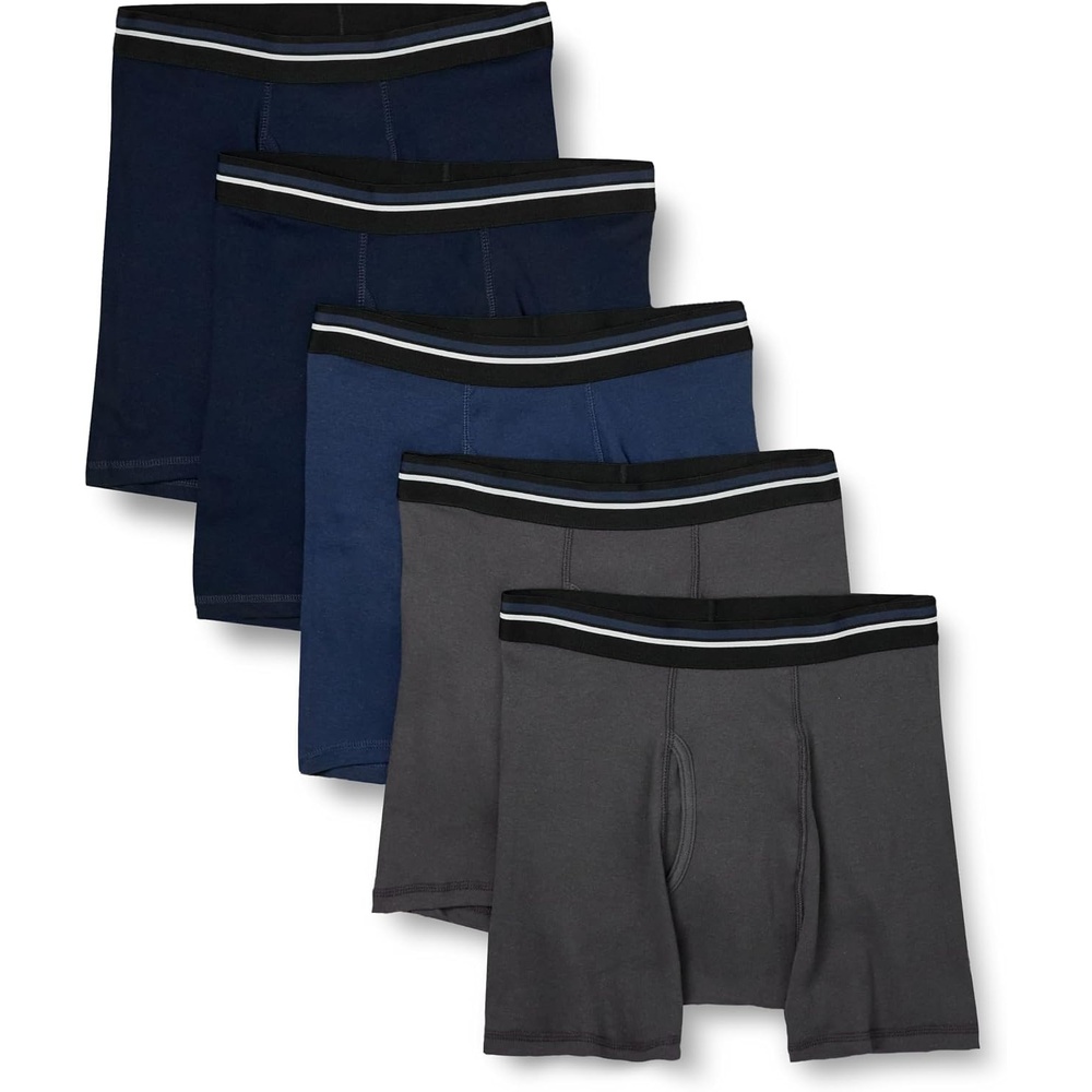 image:imageAmazon Essentials Mens Breathable Cotton Boxer Briefs TagFree Pack of 5CharcoalDark BlueDark Navy
