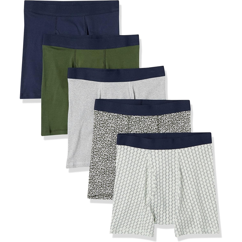 image:imageAmazon Essentials Mens Breathable Cotton Boxer Briefs TagFree Pack of 5Grey Heather Mixed Print