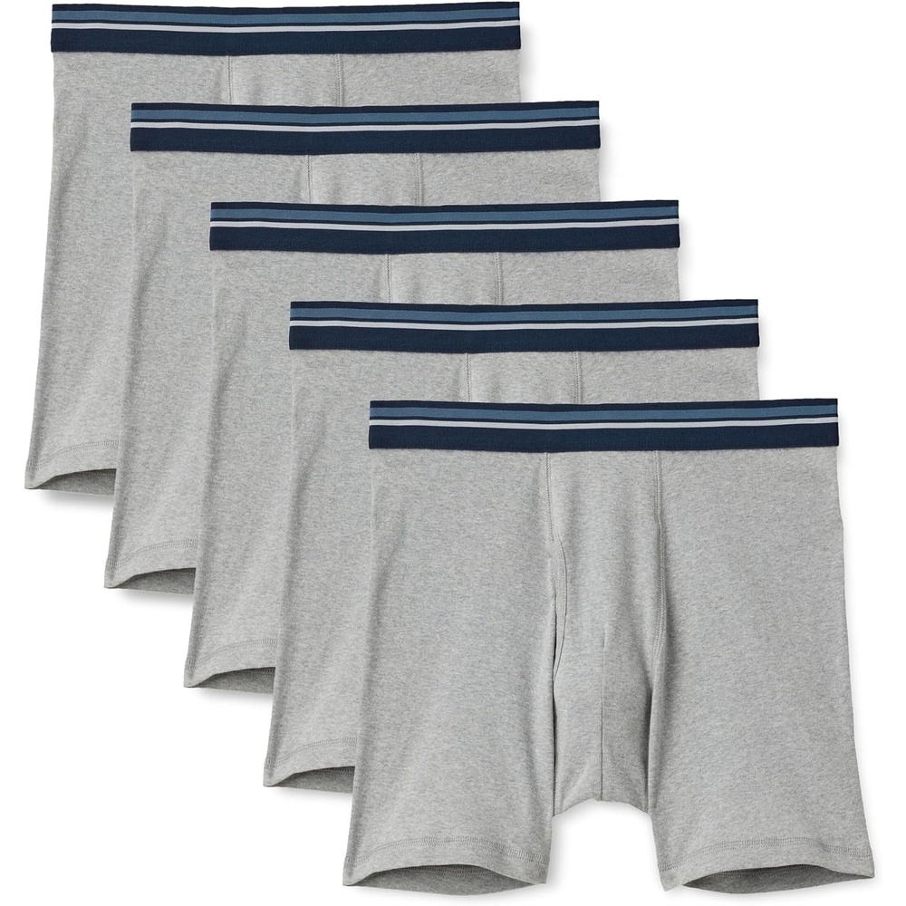 image:imageAmazon Essentials Mens Breathable Cotton Boxer Briefs TagFree Pack of 5Light Grey Heather
