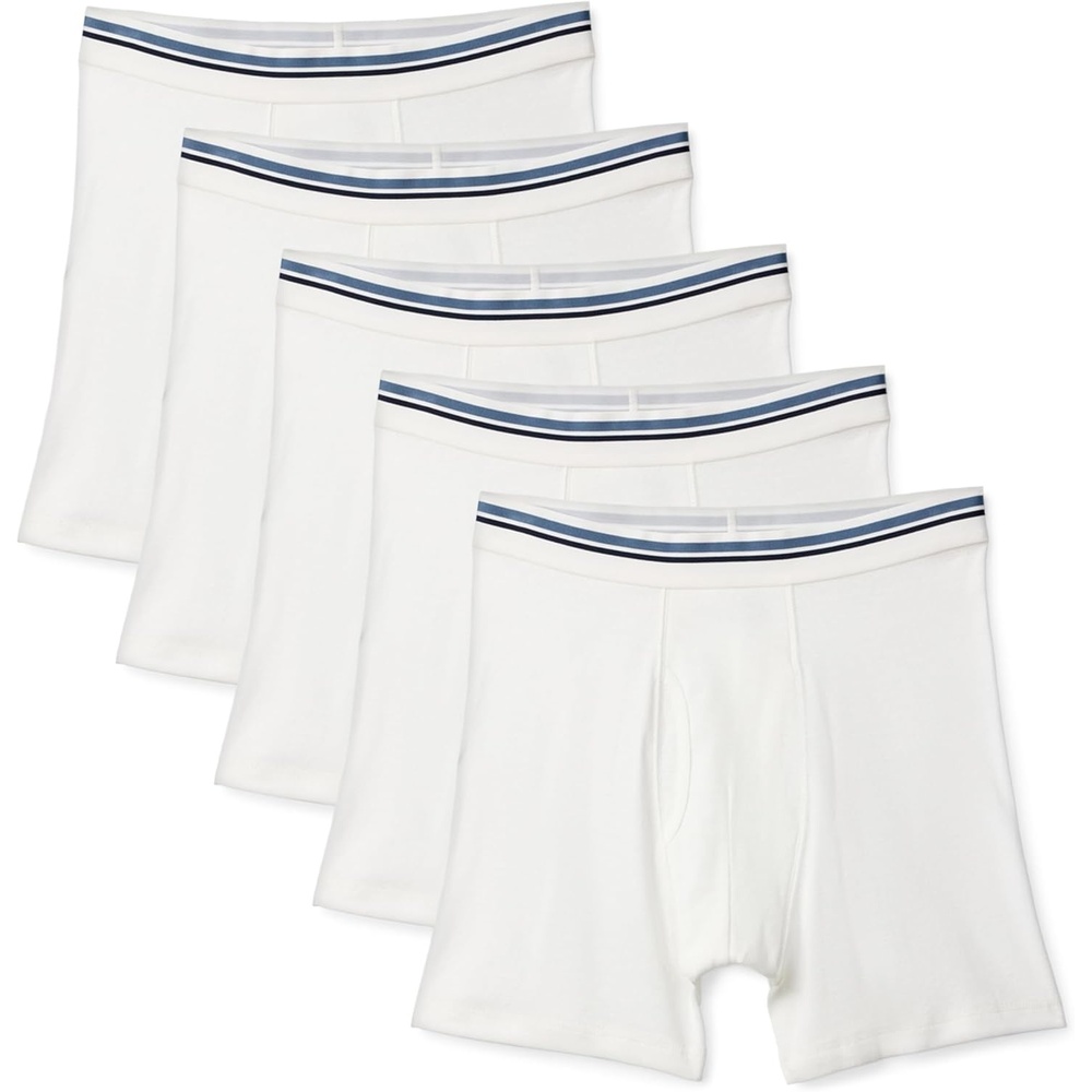 image:imageAmazon Essentials Mens Breathable Cotton Boxer Briefs TagFree Pack of 5White