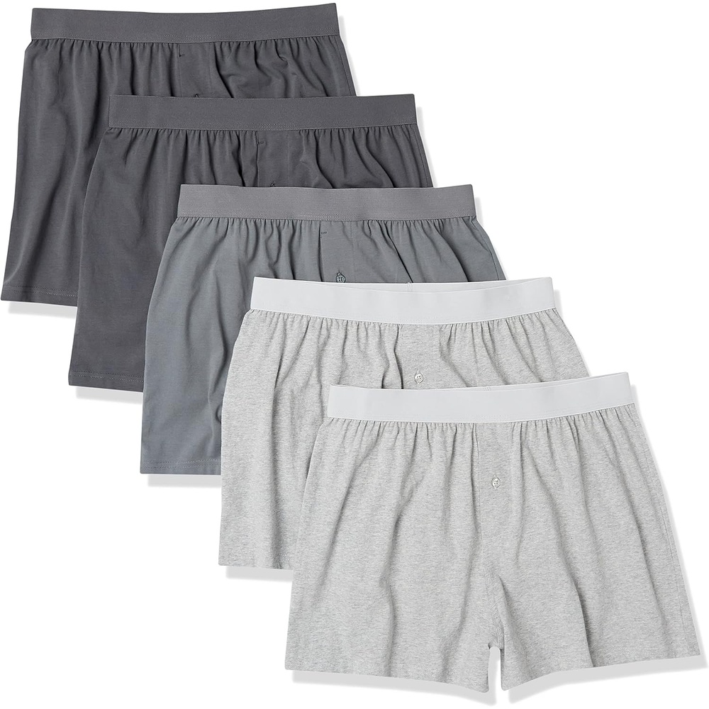 image:imageAmazon Essentials Mens Breathable Cotton Jersey Boxer Shorts Soft Relaxed Fit for AllDay Comfort Pack of 5Grey HeatherCharcoal Mix