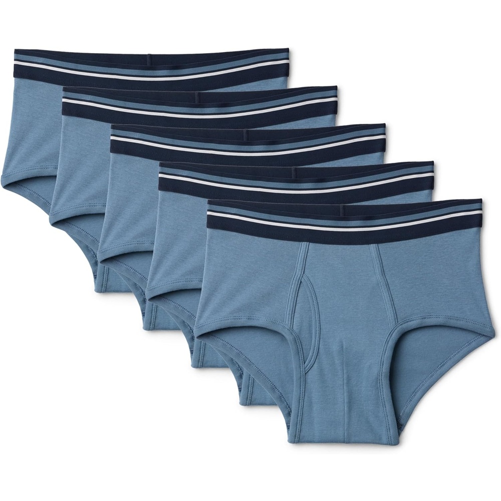 image:imageAmazon Essentials Mens Breathable Ribbed Knit Briefs with Elasticized Waistband MultipacksDeep Blue Navy Light Grey Heather