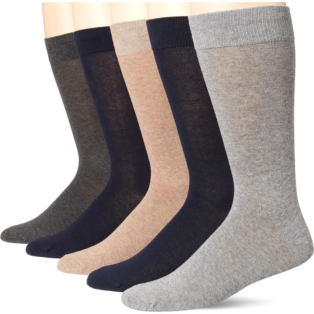 image:imageAmazon Essentials Mens Cotton Crew Dress Socks 5 PairsNavyGreyTan