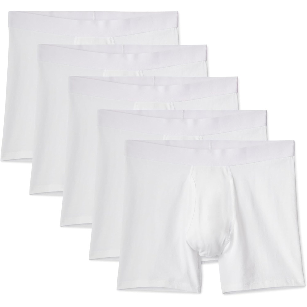 image:imageAmazon Essentials Mens Cotton Jersey Boxer Briefs Underwear Available in Big amp Tall Pack of 5White
