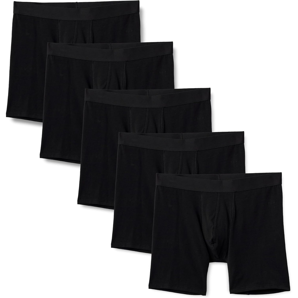 image:imageAmazon Essentials Mens Cotton Jersey Boxer Shorts Underwear Pack of 5Black