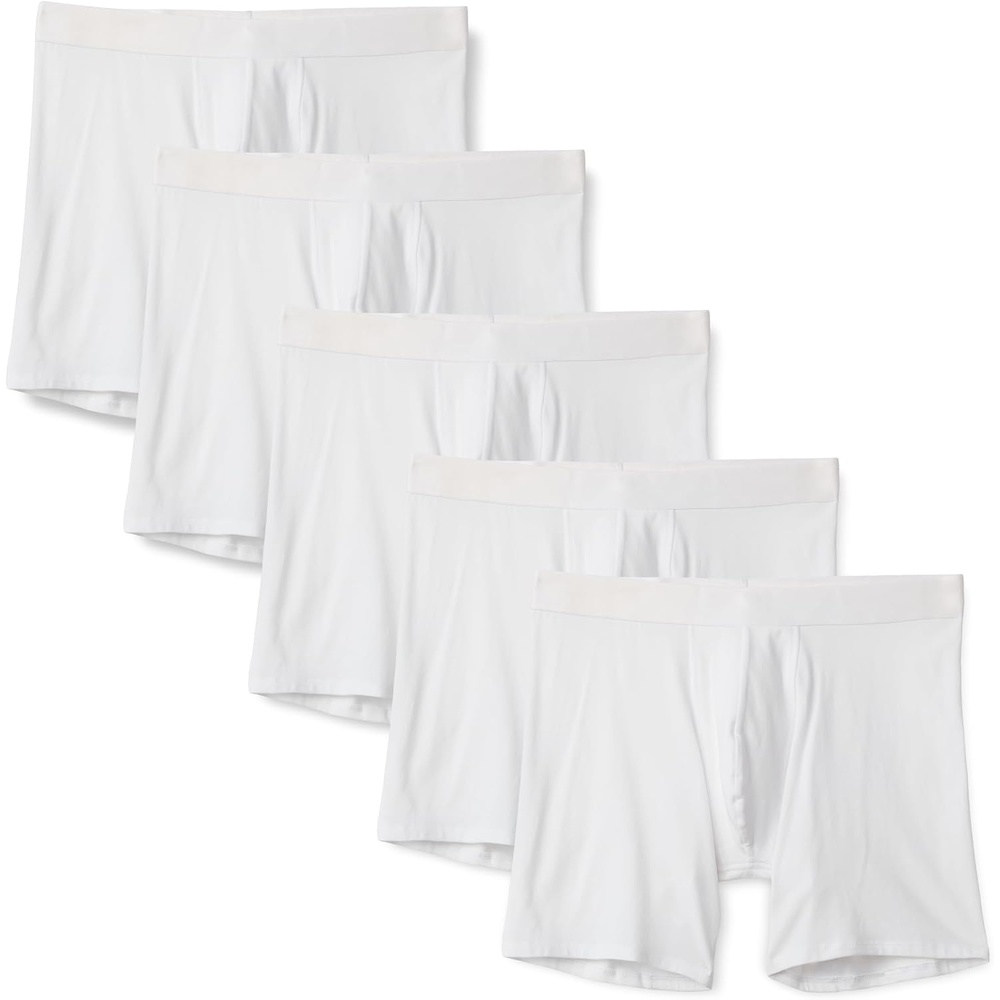 image:imageAmazon Essentials Mens Cotton Jersey Boxer Shorts Underwear Pack of 5White