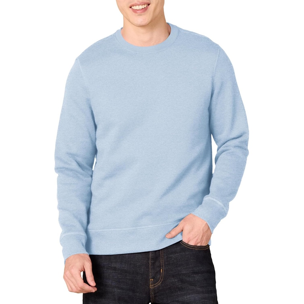 image:imageAmazon Essentials Mens Crewneck Fleece Sweatshirt with Ribbing Available in Big amp TallLight Blue Heather