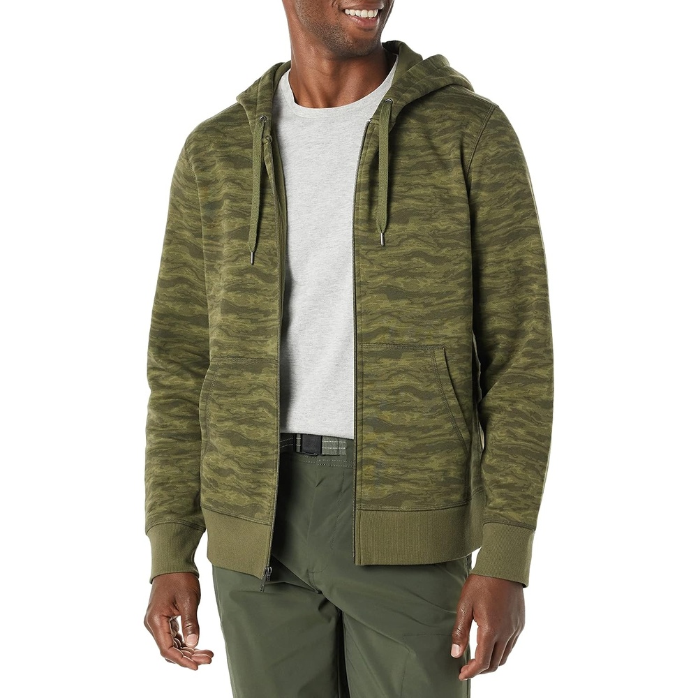 image:imageAmazon Essentials Mens FullZip Fleece Hoodie Sweatshirt Available in Big amp TallAbstract Green Camo