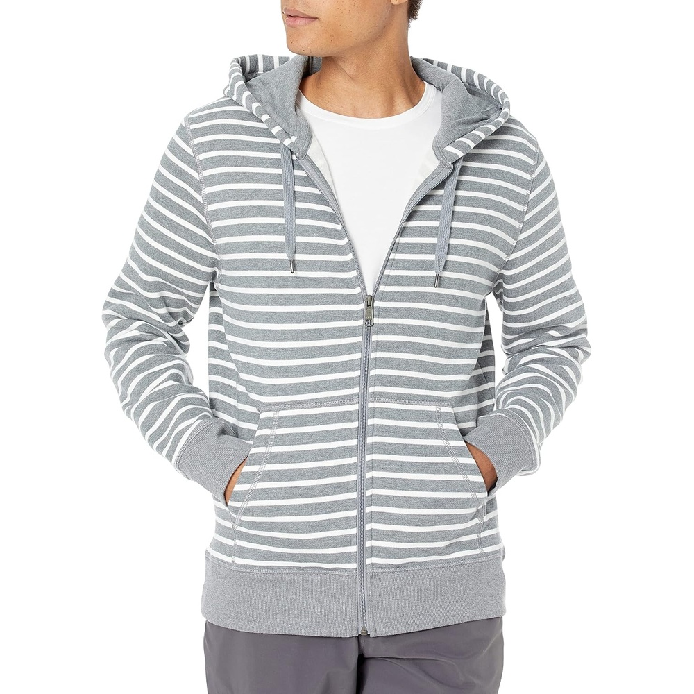 image:imageAmazon Essentials Mens FullZip Fleece Hoodie Sweatshirt Available in Big amp TallGrey Heather Stripe