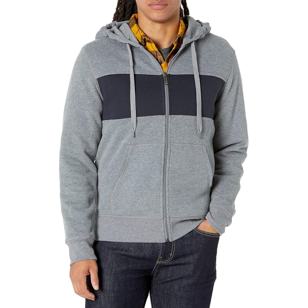 image:imageAmazon Essentials Mens FullZip Fleece Hoodie Sweatshirt Available in Big amp TallLight Grey HeatherNavy Stripe