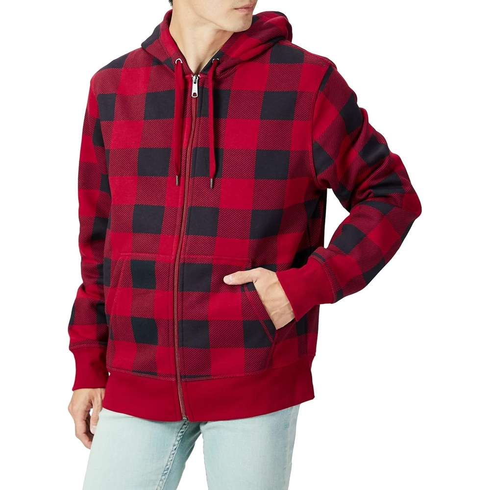 image:imageAmazon Essentials Mens FullZip Fleece Hoodie Sweatshirt Available in Big amp TallRed Buffalo Plaid
