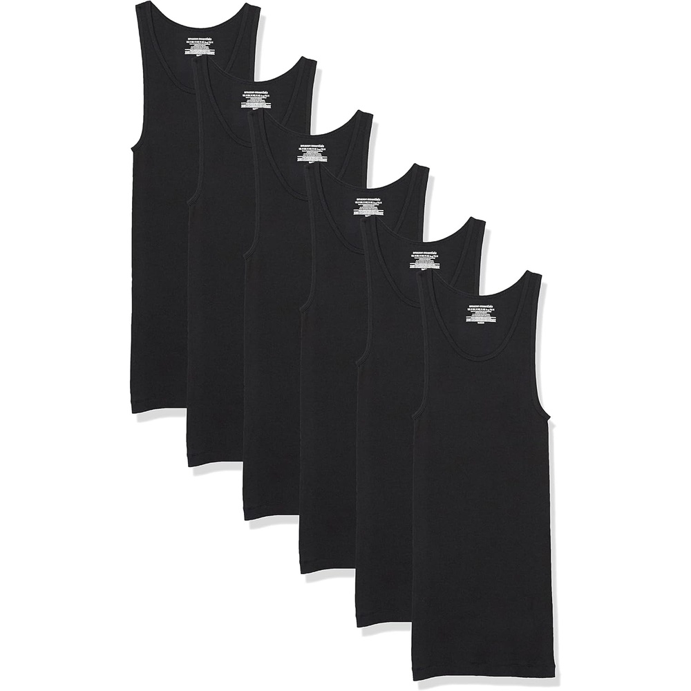 image:imageAmazon Essentials Mens Lightweight Breathable Cotton Slim Fit Tank Undershirts Pack of 6Black