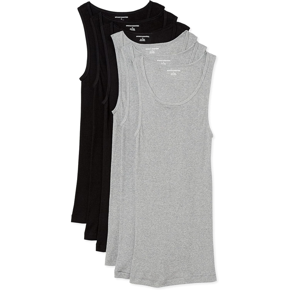 image:imageAmazon Essentials Mens Lightweight Breathable Cotton Slim Fit Tank Undershirts Pack of 6BlackGrey Heather