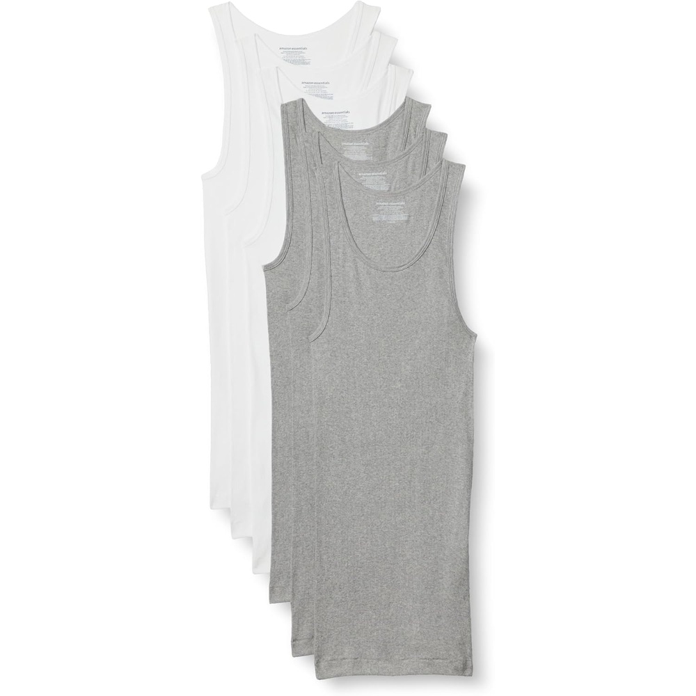image:imageAmazon Essentials Mens Lightweight Breathable Cotton Slim Fit Tank Undershirts Pack of 6Medium Grey HeatherWhite