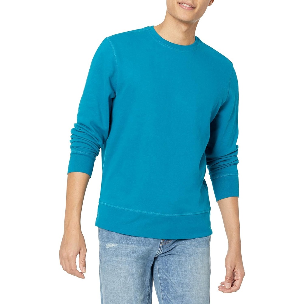 image:imageAmazon Essentials Mens LongSleeve Lightweight French Terry Crewneck SweatshirtTeal Blue