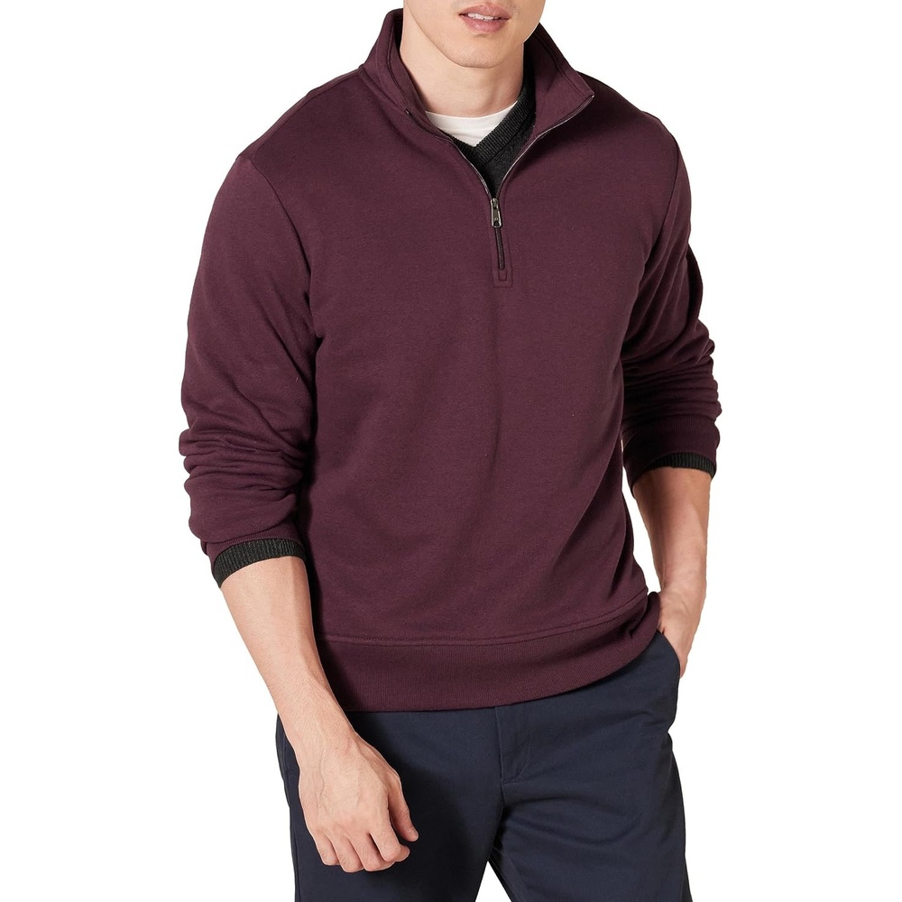 image:imageAmazon Essentials Mens LongSleeve QuarterZip Pullover Fleece SweatshirtBurgundy