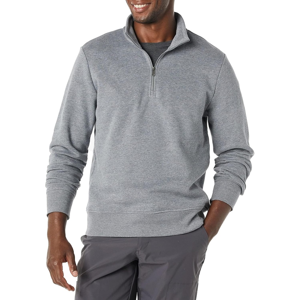 image:imageAmazon Essentials Mens LongSleeve QuarterZip Pullover Fleece SweatshirtMedium Grey Heather